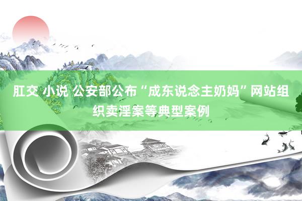 肛交 小说 公安部公布“成东说念主奶妈”网站组织卖淫案等典型案例